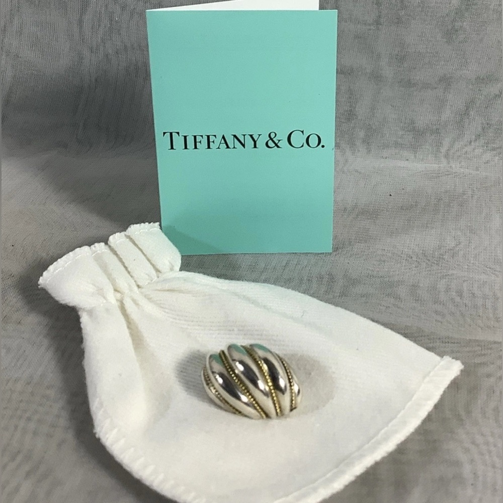 Tiffany & Co. 925 Sterling Silver & 18K Gold Shrimp Omega Earring To Pendant